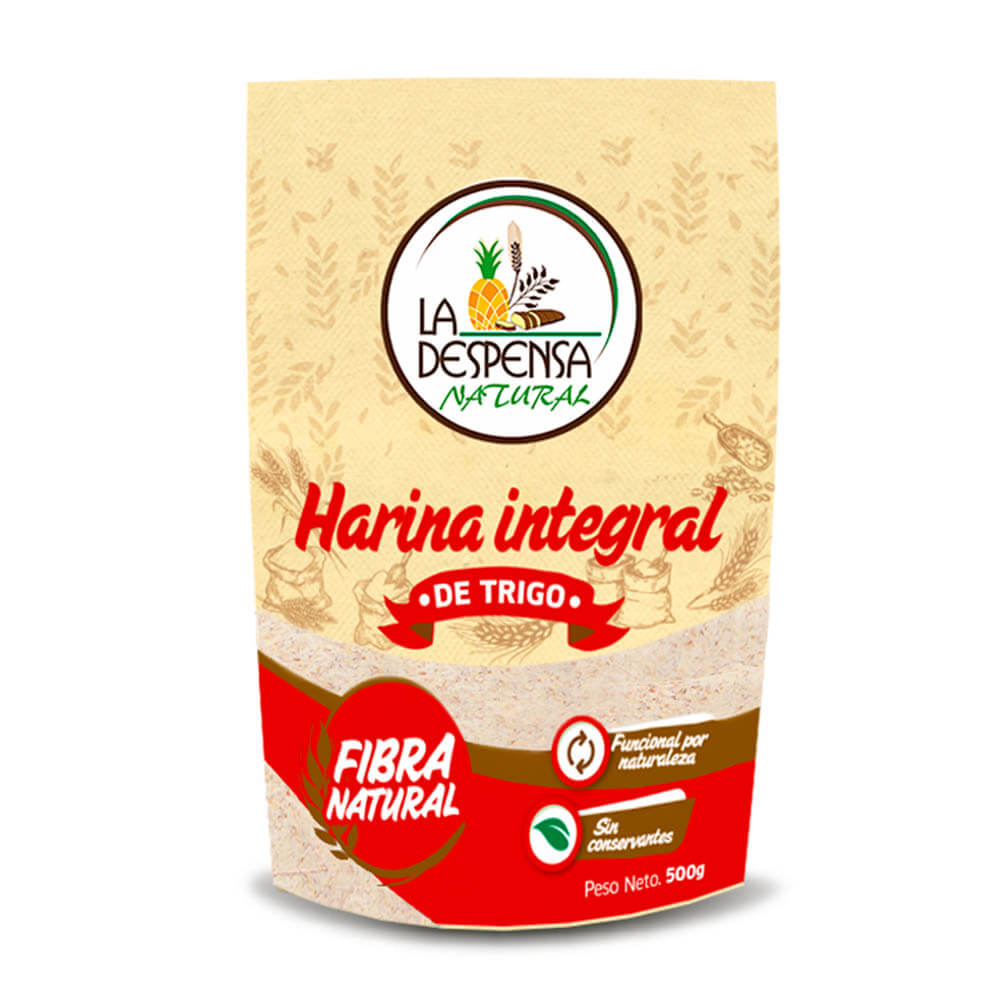 Harina Integral de Trigo - 1 KGRS: Empaque de 1 kilogramo de harina integral de trigo.