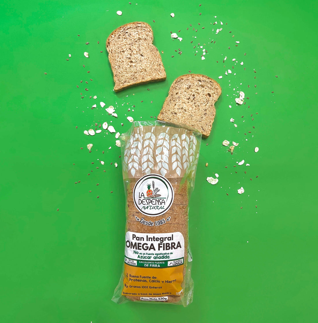 Pan Integral Omega Fibra: Imagen de un pan integral enriquecido con omega y fibra.