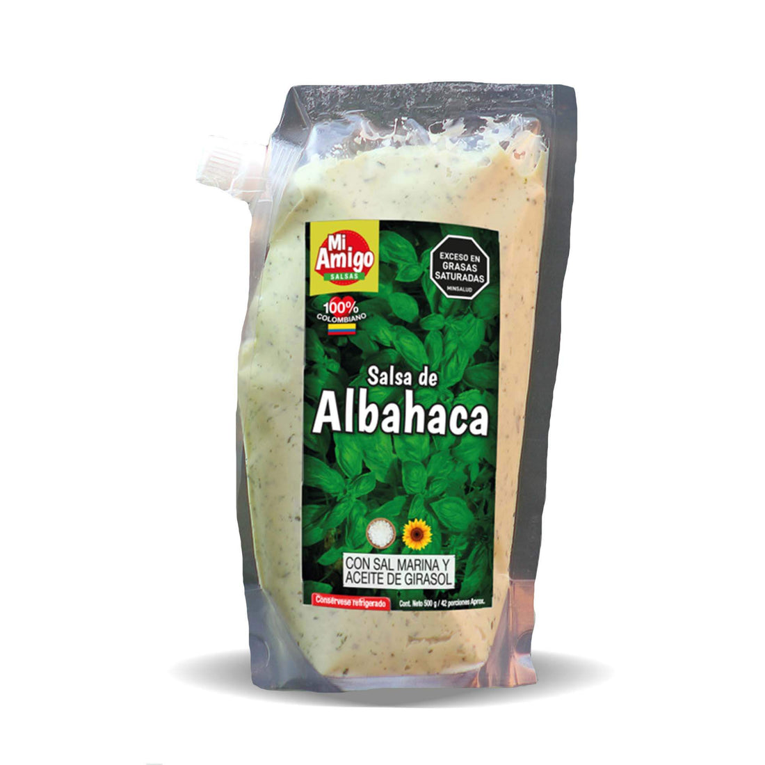 Salsa de Albahaca x 240gr: Fotografía de salsa de albahaca en envase de 240 gramos.