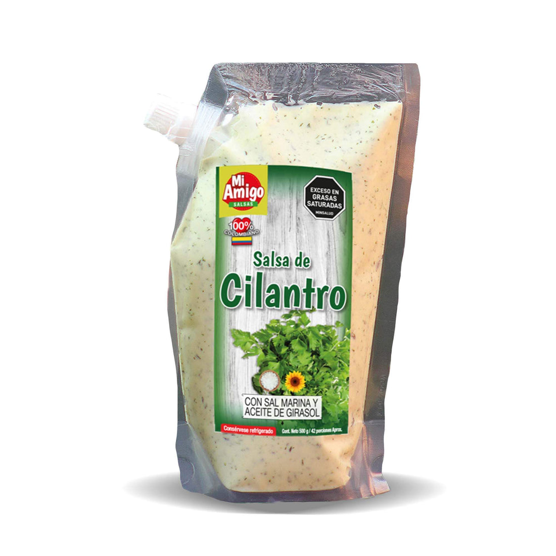 Salsa de Cilantro x 240gr: Fotografía de salsa de cilantro en envase de 240 gramos.