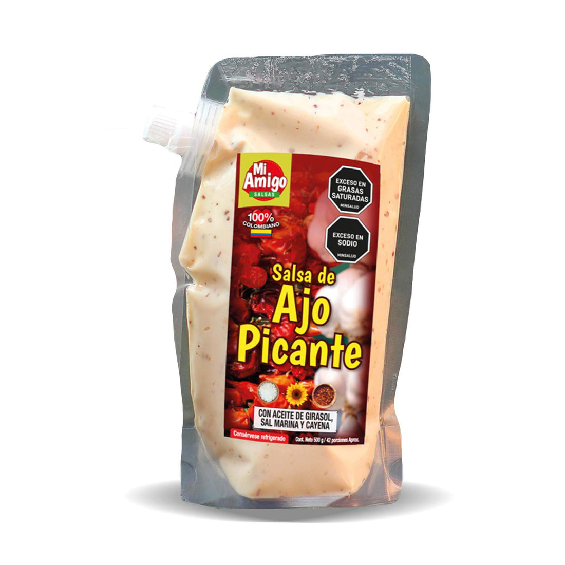Salsa de Ajo Picante x 240gr: Fotografía de salsa de ajo picante en envase de 240 gramos.
